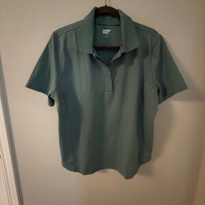 Two Lands' End Women’s Polo Shirts in Deep Olive Green and black